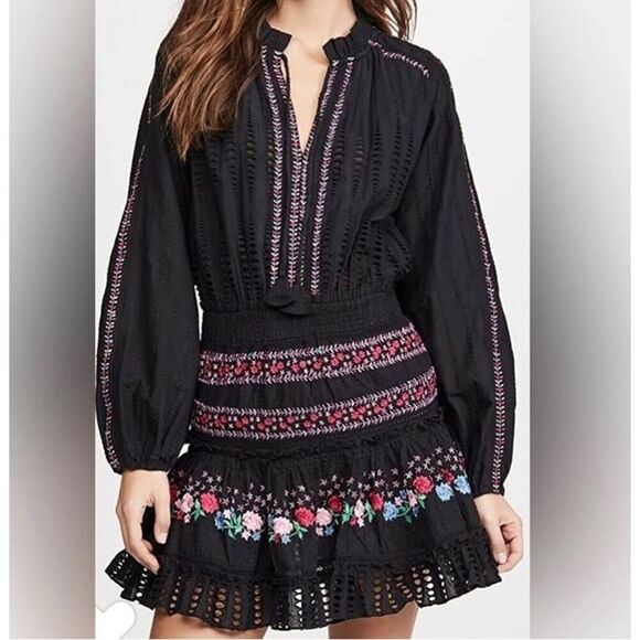 MISA Los Angeles Manuela Black Embroidered Cotton Mini Dress Small - Picture 1 of 14